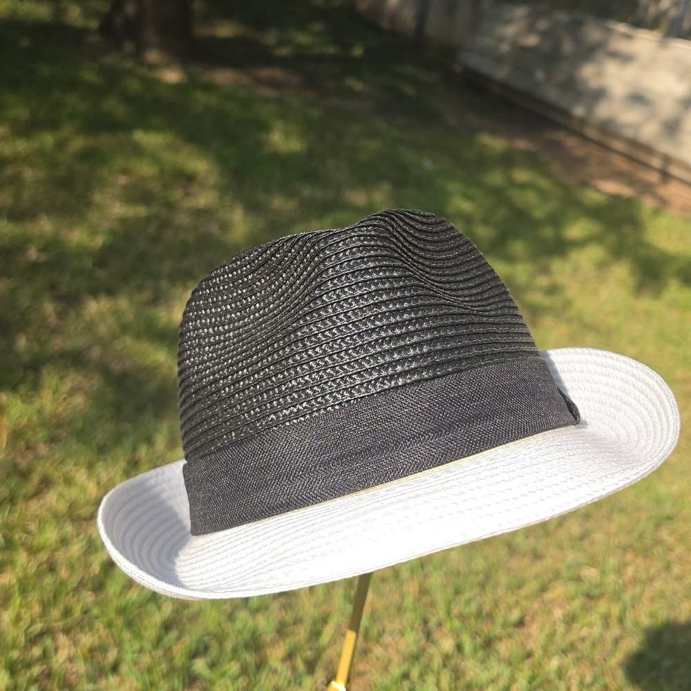 Magid Hats Two Tone Straw Fedora Black White Woven Sun Hat RN 90894